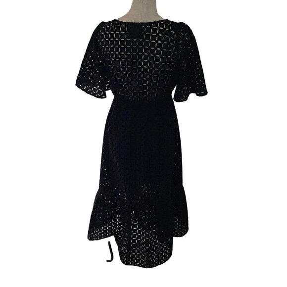 Johnny Was Midi Dress Size Medium Black Misty Pure Cotton Eyelet Square Neck - Picture 3 of 10